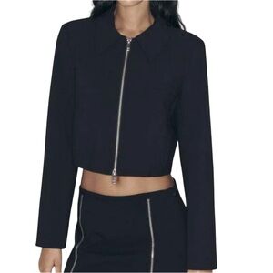 Zara Cropped Zippered Blazer Jacket Medium NWT Black Minimalist